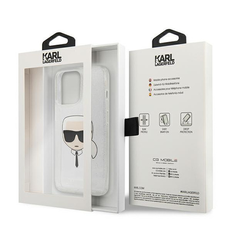Karl Lagerfeld nakladka do iPhone 13 Pro KLHCP13LKHTUGLS srebrne hard case Glitter Karl`s Head