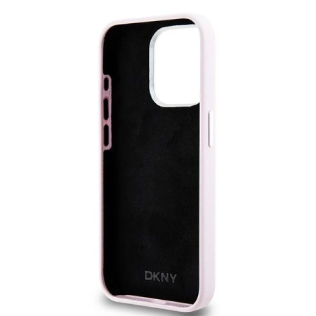 DKNY nakładka do iPhone 15 Pro 6,1\" DKHMP15LSMCHLP różowa HC Magsafe silicone w horizontal metal logo