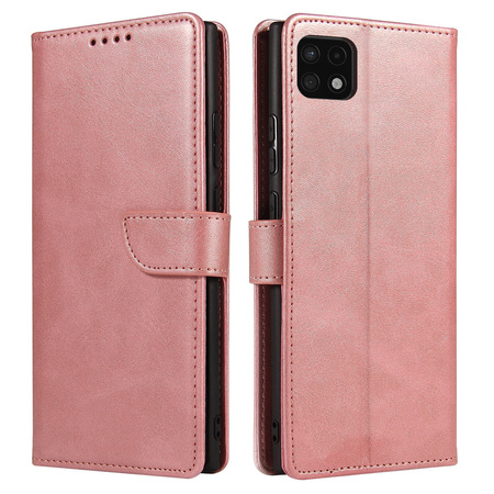 Magnet Case elegancki futerał etui pokrowiec z klapką i funkcją podstawki Samsung Galaxy A22 4G różowy
