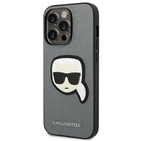 Karl Lagerfeld nakładka do iPhone 14 Pro 6,1\" KLHCP14LSAPKHG srebrna PU Saffiano case with Karl Head Patch