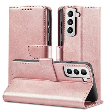 Magnet Case elegancki futerał etui pokrowiec z klapką i funkcją podstawki Samsung Galaxy S22 różowy