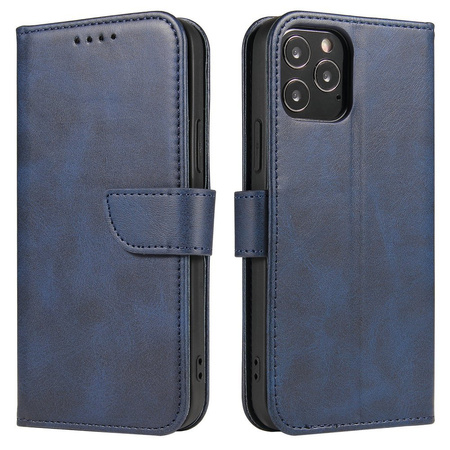 Magnet Case elegancki futerał etui pokrowiec z klapką i funkcją podstawki iPhone 12 Pro / iPhone 12 niebieski