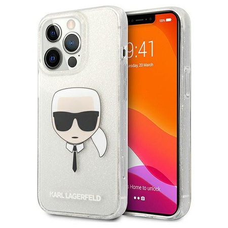 Karl Lagerfeld nakladka do iPhone 13 Pro KLHCP13LKHTUGLS srebrne hard case Glitter Karl`s Head