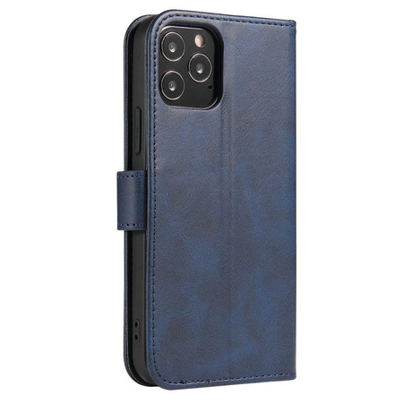 Magnet Case elegancki futerał etui pokrowiec z klapką i funkcją podstawki iPhone 12 Pro / iPhone 12 niebieski