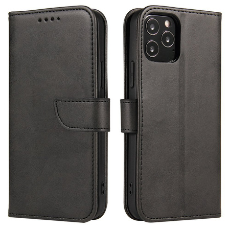 Magnet Case elegancki futerał etui pokrowiec z klapką i funkcją podstawki iPhone 12 Pro Max czarny