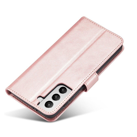 Magnet Case elegancki futerał etui pokrowiec z klapką i funkcją podstawki Samsung Galaxy S22 Ultra różowy