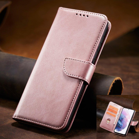 Magnet Case elegancki futerał etui pokrowiec z klapką i funkcją podstawki Samsung Galaxy S22 Ultra różowy