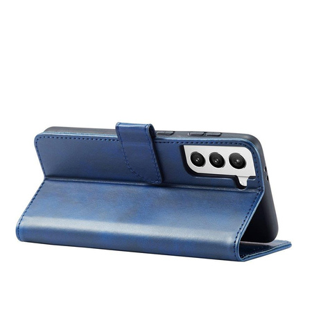 Magnet Case elegancki futerał etui pokrowiec z klapką i funkcją podstawki Samsung Galaxy S22 niebieski