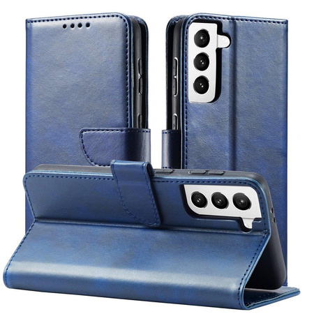 Magnet Case elegancki futerał etui pokrowiec z klapką i funkcją podstawki Samsung Galaxy S22 niebieski