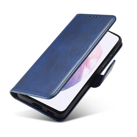Magnet Case elegancki futerał etui pokrowiec z klapką i funkcją podstawki Samsung Galaxy S22 niebieski