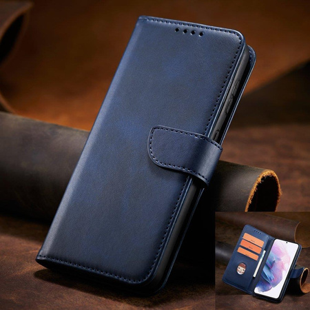 Magnet Case elegancki futerał etui pokrowiec z klapką i funkcją podstawki Samsung Galaxy S22 niebieski