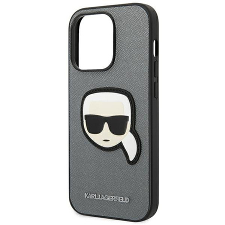Karl Lagerfeld nakładka do iPhone 14 Pro 6,1\" KLHCP14LSAPKHG srebrna PU Saffiano case with Karl Head Patch