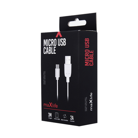 Maxlife kabel USB - microUSB 3,0 m 2A biały