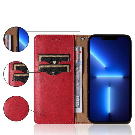 Magnet Strap Case etui do Samsung Galaxy A12 5G pokrowiec portfel + mini smycz zawieszka czerwony