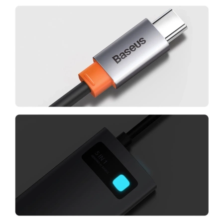 Baseus Metal Gleam Series multifunkcjonalny HUB USB 5w1 USB Typ C PD 100W HDMI szary (WKWG020013)