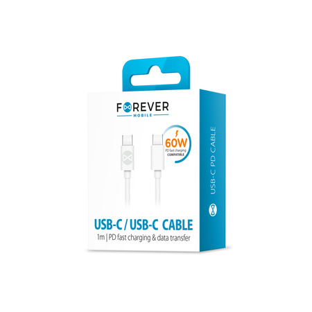 Forever kabel USB-C - USB-C 1,0 m 3A biały