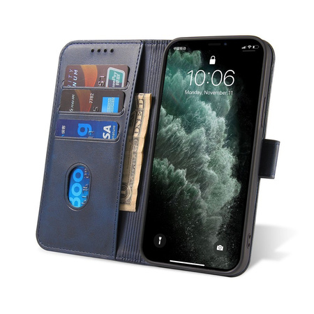 Magnet Case elegancki futerał etui pokrowiec z klapką i funkcją podstawki iPhone 12 Pro / iPhone 12 niebieski