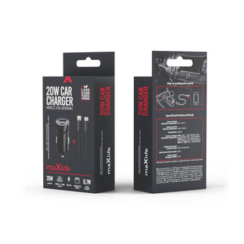 Maxlife ładowarka samochodowa PD QC MXCC-04 1x USB-C 1x USB 20W czarna + kabel USB-C - Lightning 27W