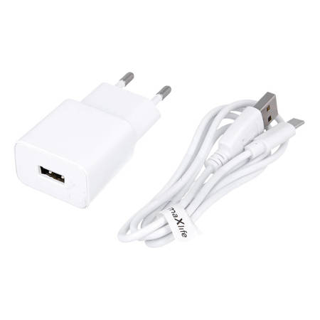 Maxlife ładowarka sieciowa MXTC-01 1x USB 2,1A biała + kabel USB-C